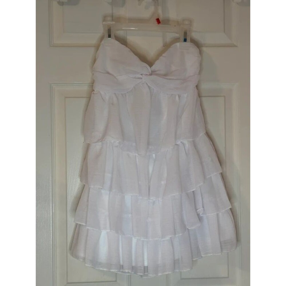Misguided White Ruffle Tiered Mini Dress Size Small